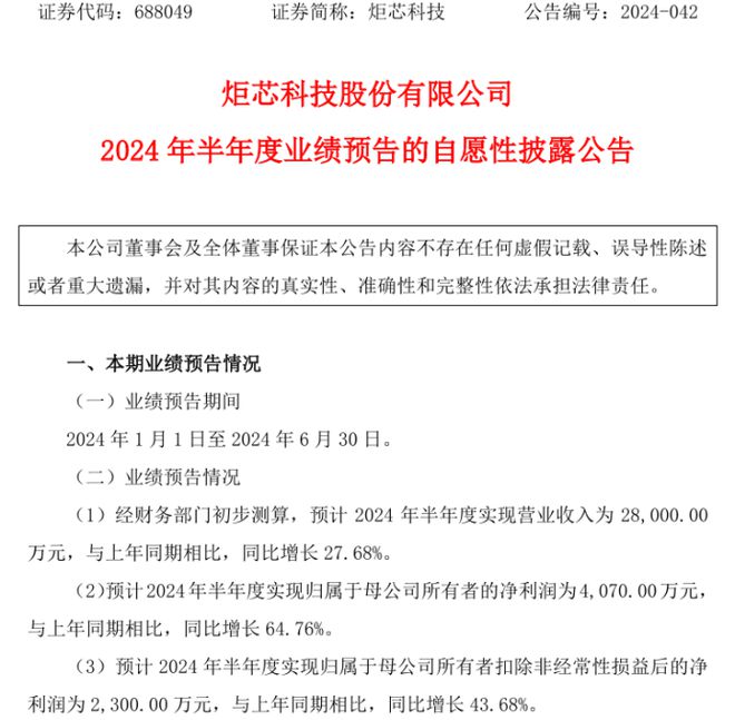 米乐M6：炬芯科技2024年上半年预计净利4070万同比增加65%AI处理器芯片持续放量